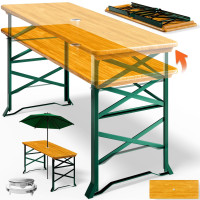 Biertisch 2in1 höhenverstellbar 170x50cm | mit Schirmloch | Holz & Stahl