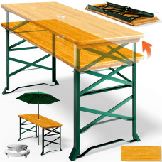Biertisch 2in1 höhenverstellbar 170x50cm | mit Schirmloch | Holz & Stahl