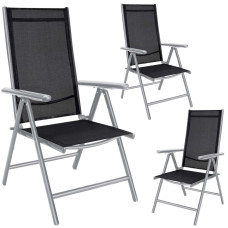 Gartenstuhl Bern 3er Set | Alu Silber | Verstellbar Schwarz