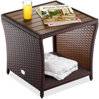 Polyrattan Beistelltisch | Braun | 40x45x45cm | Akazienholz-PlattePolyrattan Beistelltisch | Braun | 40x45x45cm | Akazienholz-Platte