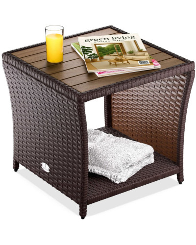 Beistelltisch Rattan Akazie Massivholz Schwarz
