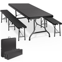 Bierzeltgarnitur Malmö 3-tlg. 180cm | Klappbar & Wetterfest | Schwarz HDPE