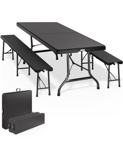 Bierzeltgarnitur 180cm Malmö 3-tlg Schwarz Klappbar HDPE