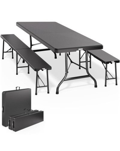 3-Piece Folding Picnic Set 180cm Anthracite Suitcase Design
