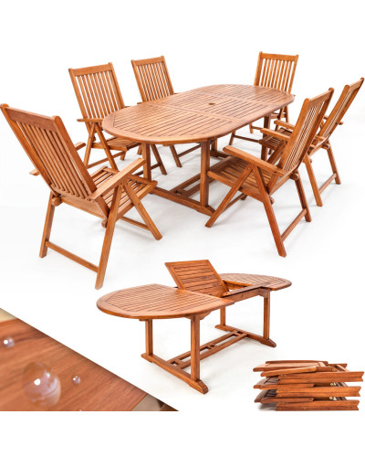 Gartenmöbel Set 7-tlg. Eukalyptus Vanamo Ausziehbar