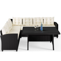 Polyrattan Lounge Set Black Cream including WPC Garden Table