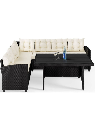 Polyrattan Lounge-Set Schwarz Creme WPC