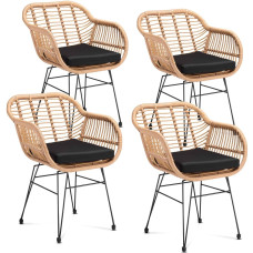 Korbsessel Bali 4er Set | Polyrattan Natur | Inklusive Kissen