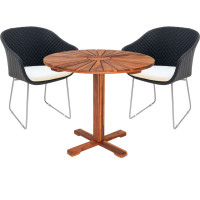 Monza Premium Rattan Set 3-tlg. | Schwarz/Creme | Akazienholz-Tisch