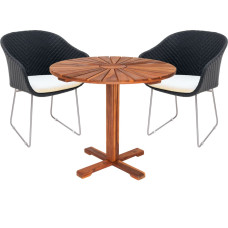 Monza Premium Rattan Set 3-tlg. | Schwarz/Creme | Akazienholz-Tisch