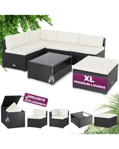 Polyrattan Ecklounge Schwarz mit Kissenbox