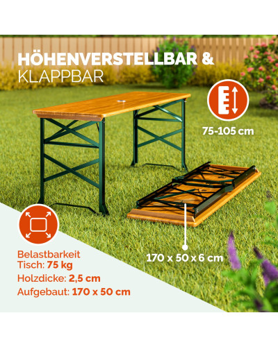 Adjustable Height Beer Table 170x50 cm Wood Folding 2-in-1