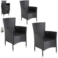 Stackable Chair Set of 3 | Rattan Black | Garden Weatherproof