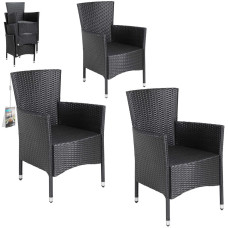 Stapelstuhl 3er Set | Polyrattan Schwarz | Gartenstuhl Wetterfest