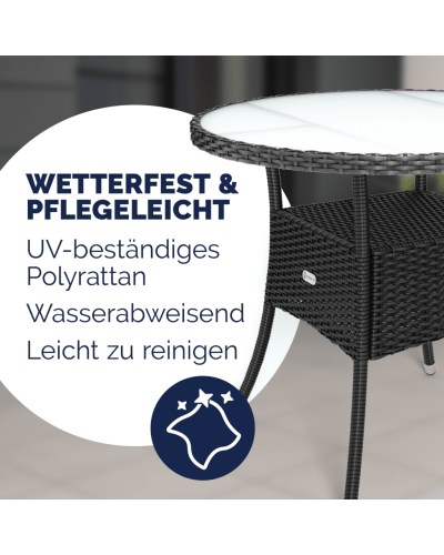 Polyrattan Tisch Eckig Schwarz 80 mal 80 Zentimeter