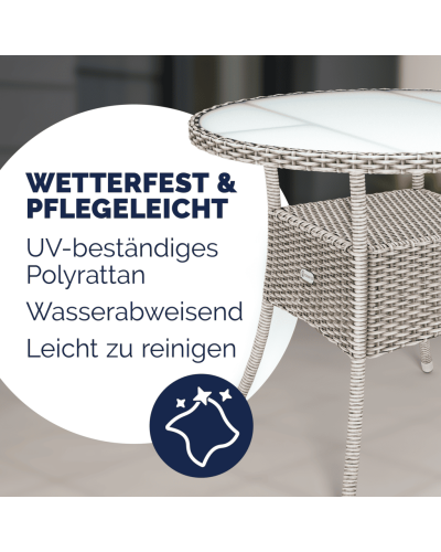 Polyrattan Tisch Eckig Creme 80 mal 80 Zentimeter