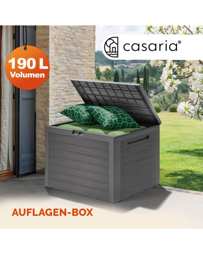 Auflagenbox Lille 190L Grau Holzoptik wetterfest