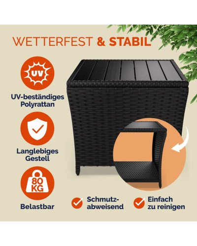Beistelltisch Polyrattan Kunststoff Schwarz 45 Zentimeter