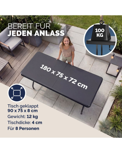 Klapptisch Anthrazit Kunststoff 183 Zentimeter klappbar