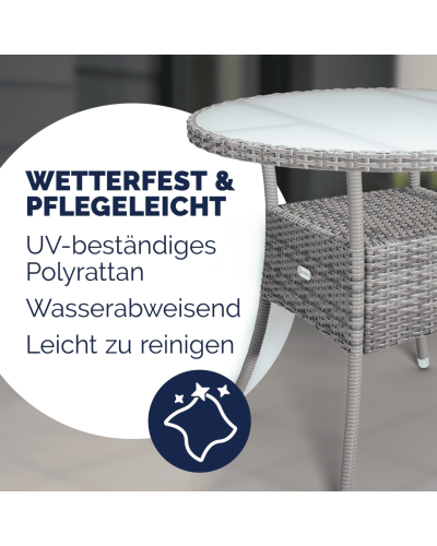Polyrattan Tisch Eckig Grau 80 mal 80 Zentimeter