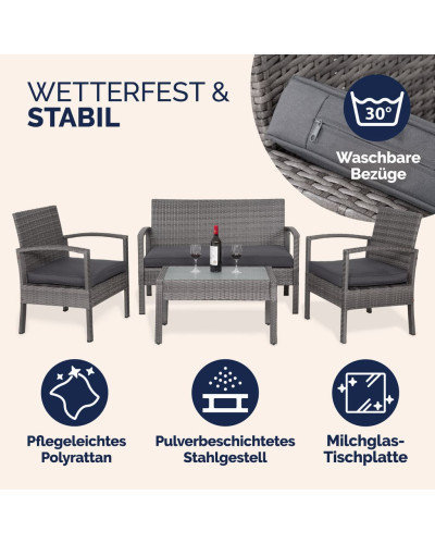 Polyrattan Lounge Set 4-tlg. Gartenmöbel Gruppe Grau