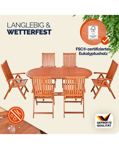 Gartenmöbel Set 7-tlg. Eukalyptus Vanamo Ausziehbar