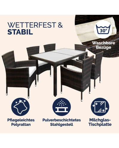 Polyrattan Gartenmöbel Set 7-tlg. inkl. Abdeckplane
