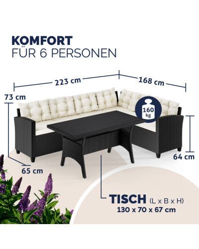 Polyrattan Lounge-Set Schwarz Creme WPC