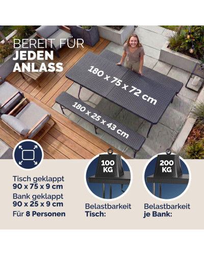 Bierzeltgarnitur 180cm Malmö 3-tlg Schwarz Klappbar HDPE
