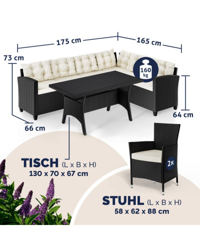 Polyrattan Ecklounge Lissabon mit 2 Stühlen