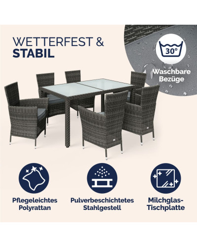 Gartenmöbel Set 7-tlg. Polyrattan Grau Anthrazit