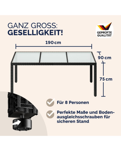 Black Polyrattan Garden Table 190 by 90 Centimetres