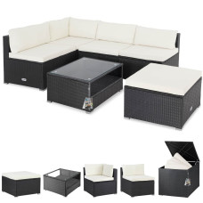Polyrattan Ecklounge Schwarz Creme mit 318 Liter Auflagenbox