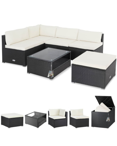 Polyrattan Ecklounge Schwarz mit Kissenbox