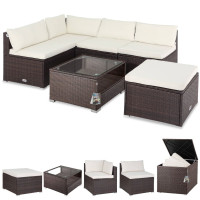 Polyrattan Ecklounge Braun Creme mit 318 Liter Auflagenbox