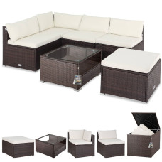 Polyrattan Ecklounge Braun Creme mit 318 Liter Auflagenbox