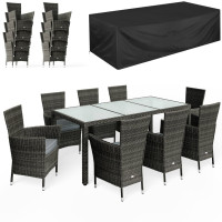 Polyrattan Sitzgruppe | Bali | 9-tlg. | inkl. Abdeckung | Grau