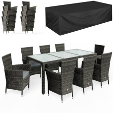 Polyrattan Sitzgruppe | Bali | 9-tlg. | inkl. Abdeckung | Grau