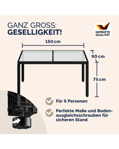 Black Polyrattan Garden Table 150 by 90 Centimetres