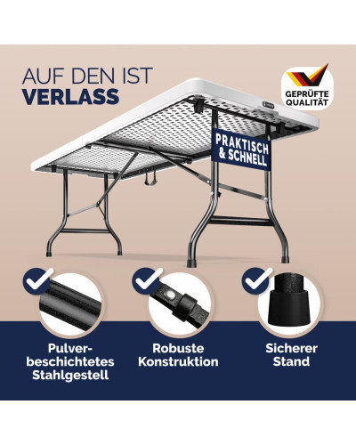 Klapptisch 183 Zentimeter Weiß Kofferfunktion Kunststoff
