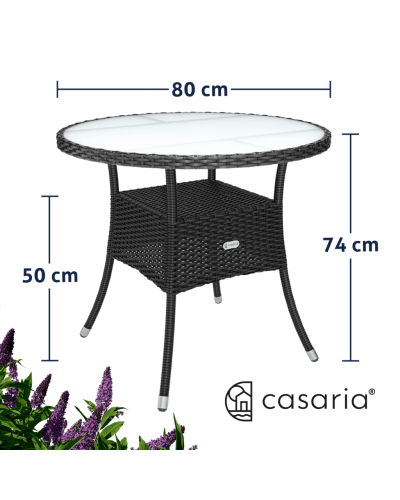 Polyrattan Tisch Eckig Schwarz 80 mal 80 Zentimeter