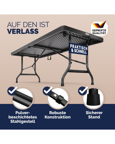 Klapptisch Anthrazit Kunststoff 183 Zentimeter klappbar