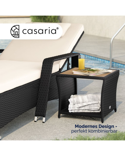 Grey Rattan Side Table with Acacia Wood Top