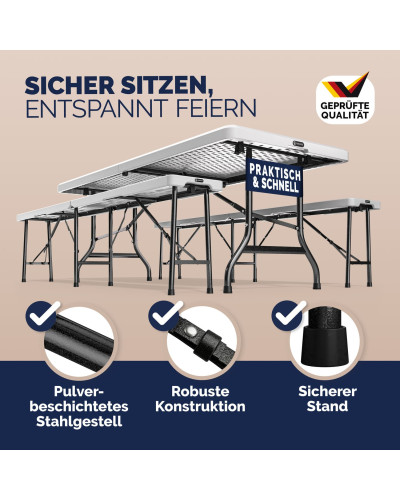 3-Piece Folding Beer Tent Set 183cm White Plastic HDPE