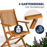 Gartenstuhl Sydney 4er Set | Akazie Massivholz FSC | Braun