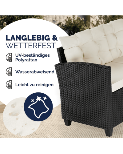 Polyrattan Lounge-Set Schwarz Creme WPC