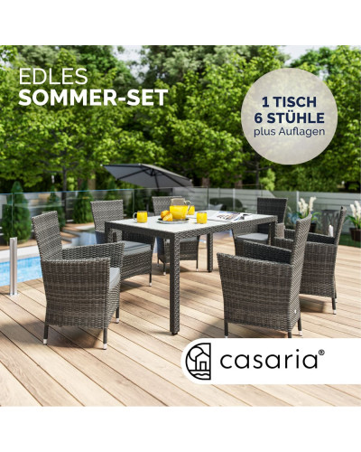 Gartenmöbel Set 7-tlg. Polyrattan Grau Anthrazit