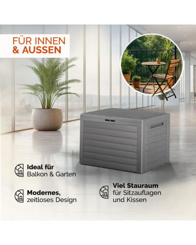 Auflagenbox Lille 190L Grau Holzoptik wetterfest