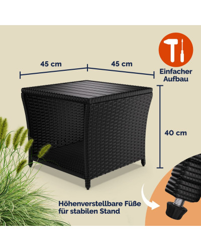 Beistelltisch Polyrattan Kunststoff Schwarz 45 Zentimeter