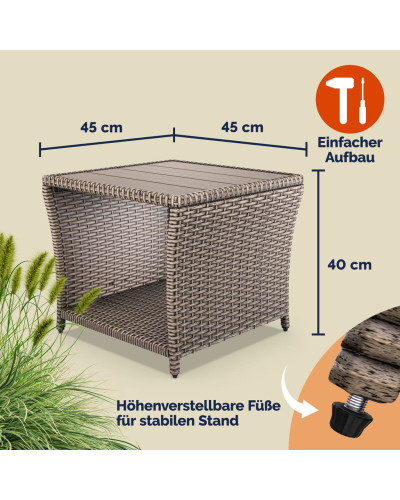 Beistelltisch Polyrattan Kunststoff Grau 45 Zentimeter
